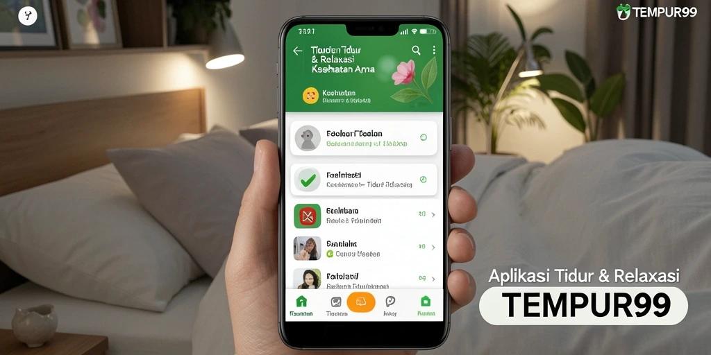 Antarmuka aplikasi TEMPUR99 yang ramah pengguna untuk tidur dan relaksasi.
